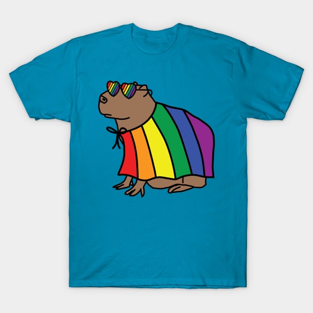 Cool Capybara in Pride Cape T-Shirt by ellenhenryart